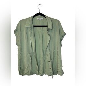 Rose & Olive Green Cuffed Sleeve Button Down Shirt